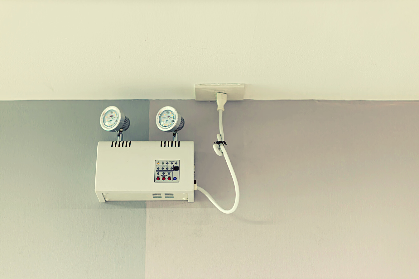 Emergency lights with two lamps.emergency light auto lighting working when power outage by battery.